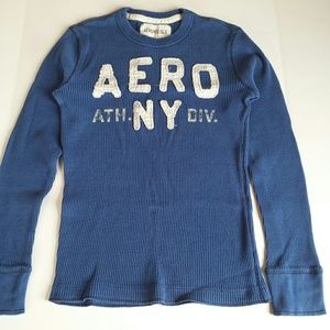 Aeropostale Blue Logo L/S Waffle Thermal Top Small